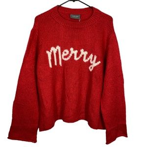 Wooden Ships Merry Crewneck Red Cream Mohair Wool Blend Sweater M / L